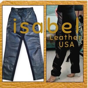 🔥ISABEL USA,Vintage Black Leather Front High Rise Straight Leg Pants,EUC,Size 8
